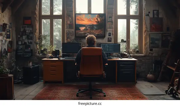 Home Office Workspace with Man