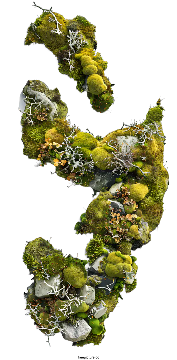 [Transparent Background PNG]Green Moss and Rocks on White Background