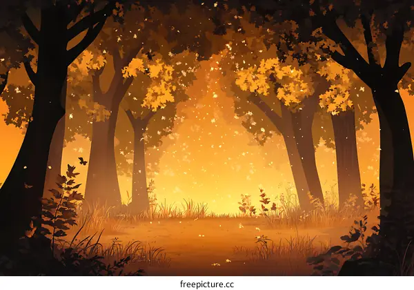 Golden Autumn Forest Landscape Illustration
