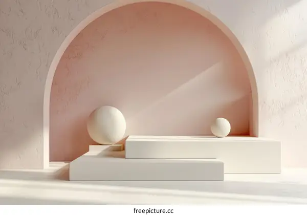 3D rendering of a podium with two spheres on it