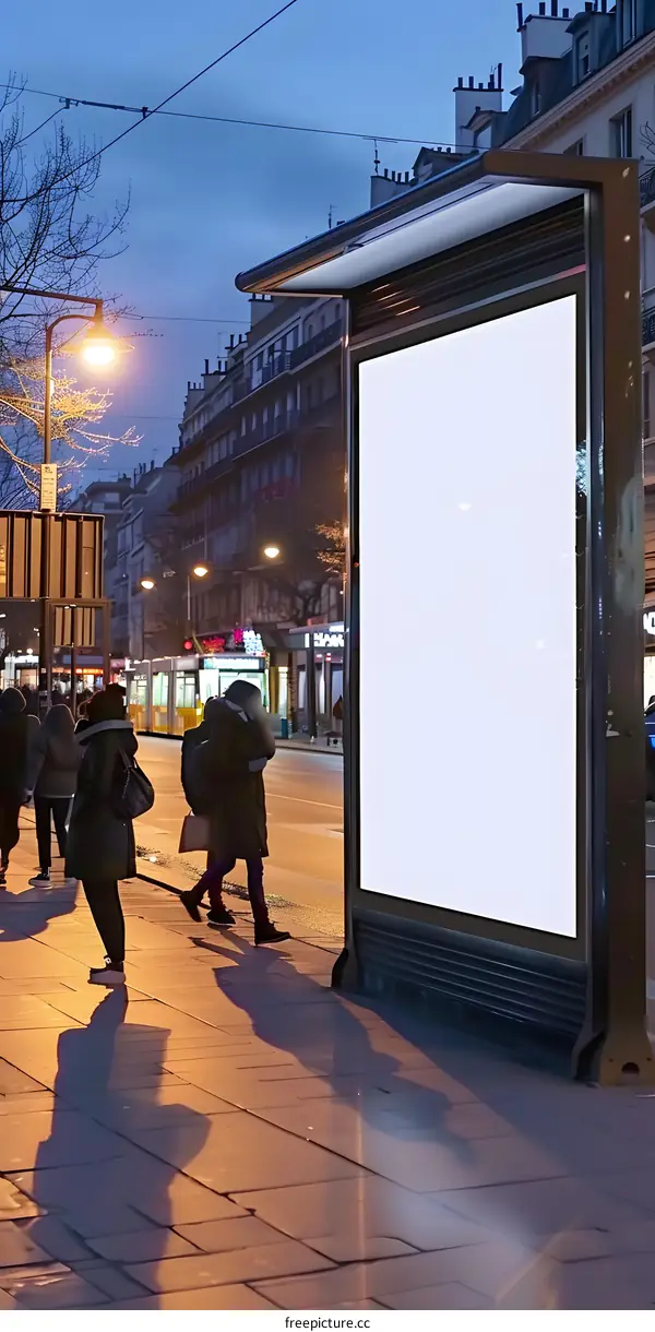Blank Billboard in City Street at Dusk