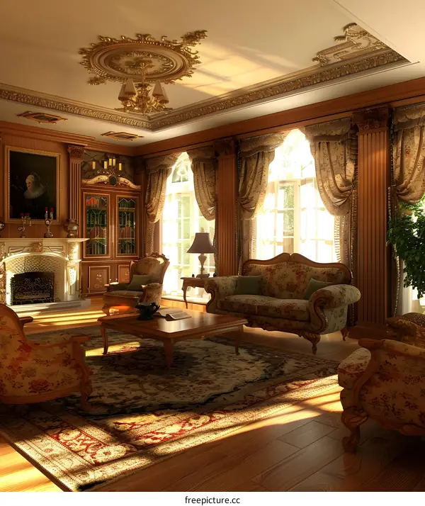 Luxurious Living Room Interior Design with Golden Accents