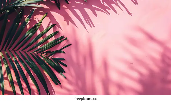 Palm Leaf Shadow on Pink Wall Background