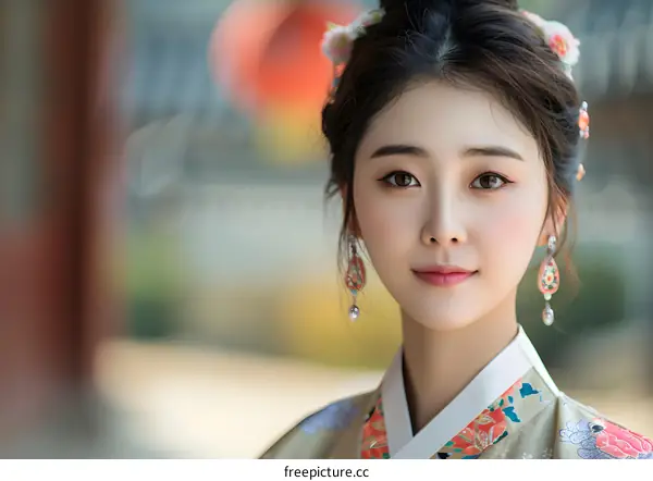 Portrait of a young Korean woman in traditional dress