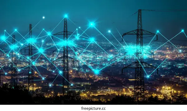 Smart City Power Grid at Night