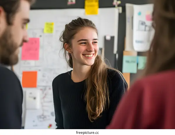Smiling Woman in Meeting With Colleagues