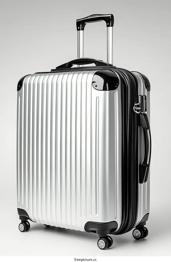 Silver Travel Suitcase with Wheels