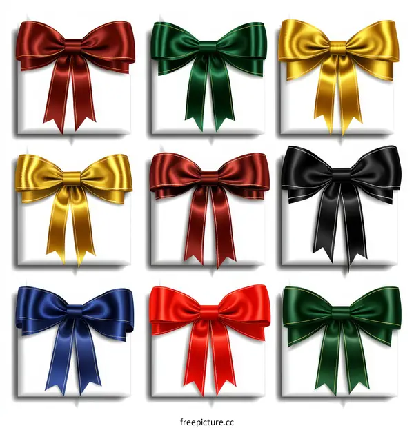 Colorful Gift Bow Collection on White Boxes