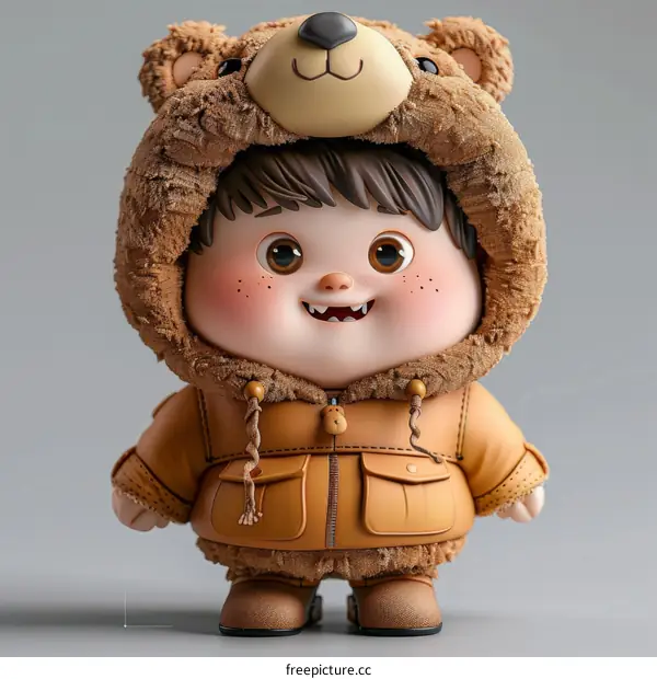 3D rendering of a cute cartoon boy wearing a bear onesie