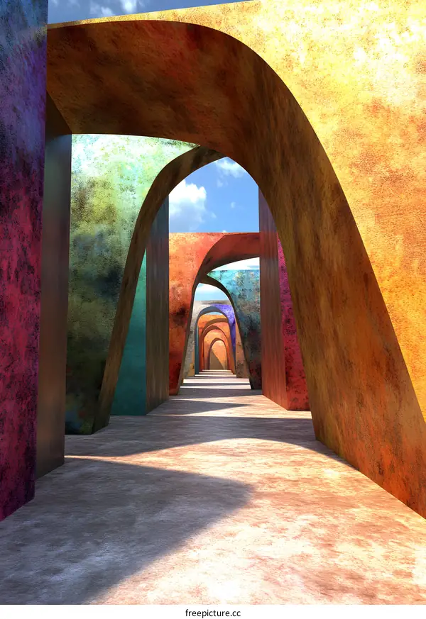 Abstract Colorful Arches 3D Rendered Architecture