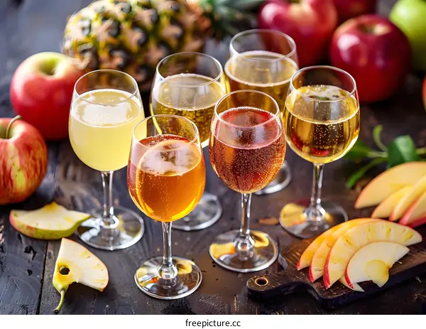 Apple Cider Tasting with Fresh Apples and Pineapple