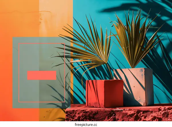 Tropical Plants in Minimalist Setting with Colorful Background