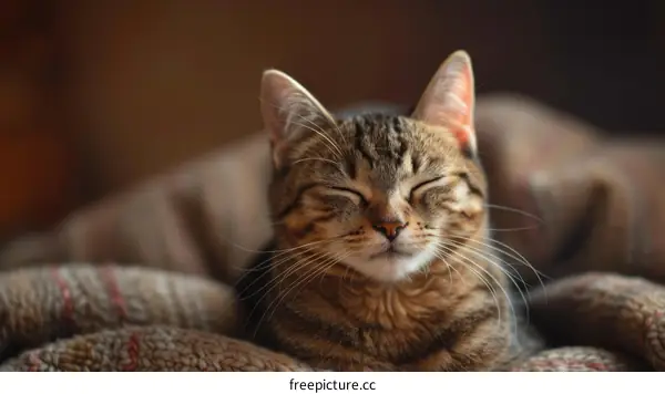 A ginger cat is sleeping on a blanket