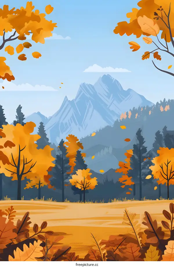 Autumn Forest with Mountain Background