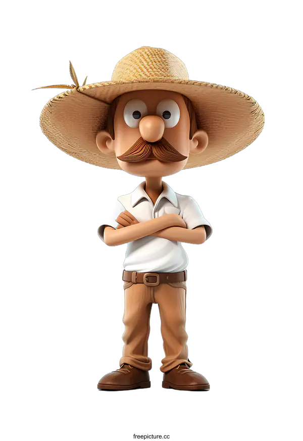 [Transparent Background PNG]Cartoon Farmer With Arms Crossed