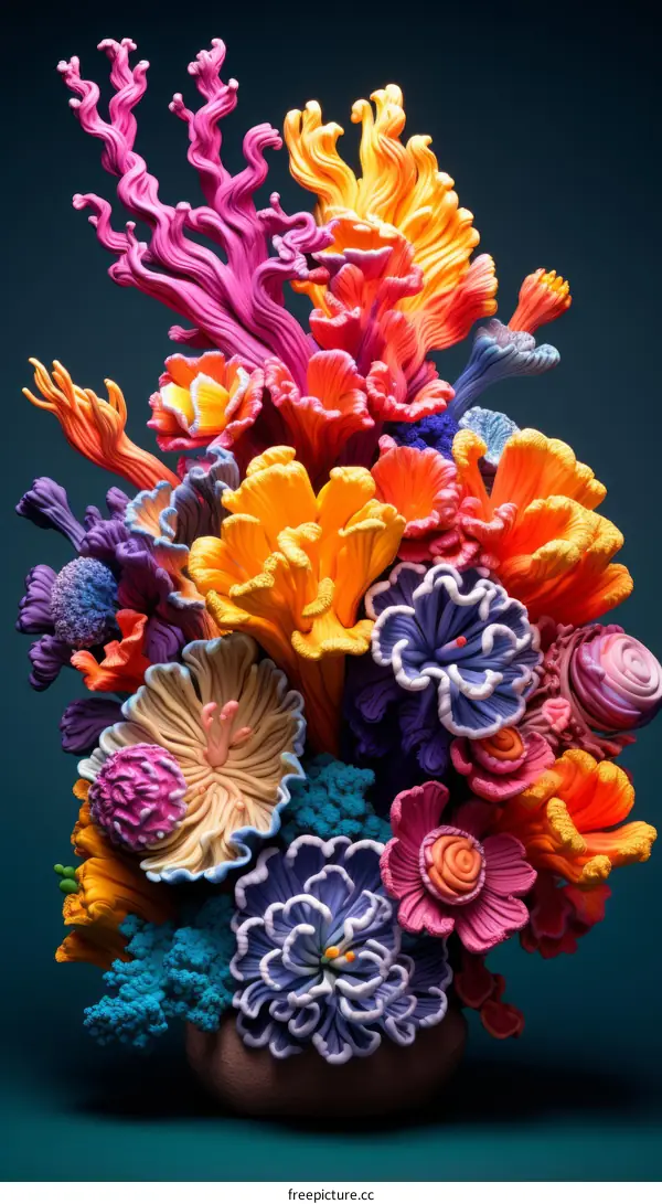 A bouquet of colorful 3D flowers