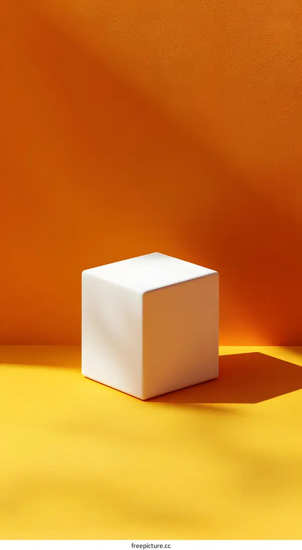 Minimalist White Cube Mockup on Orange and Yellow Background