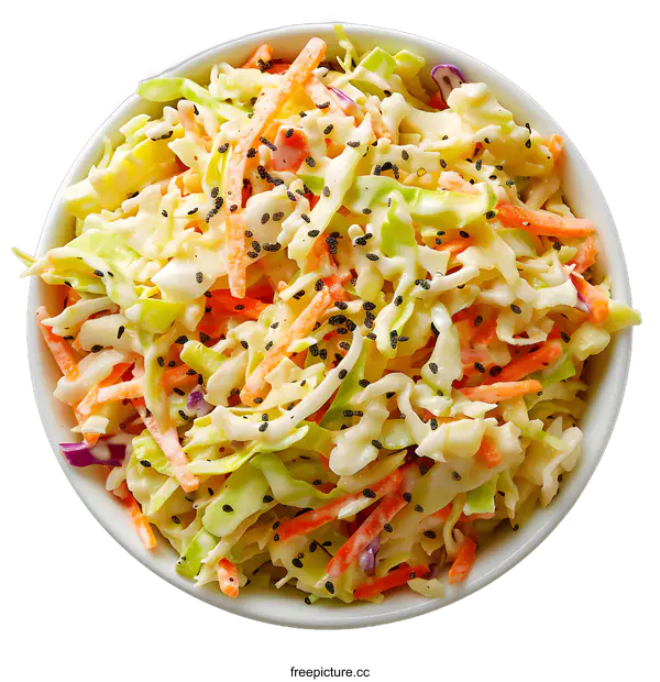 [Transparent Background PNG]Coleslaw Salad with Black Seeds in White Bowl