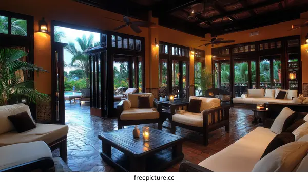 Tropical Luxury Living Room with Patio View