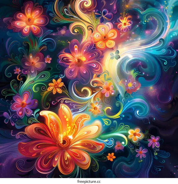 Colorful flowers blooming in the night sky