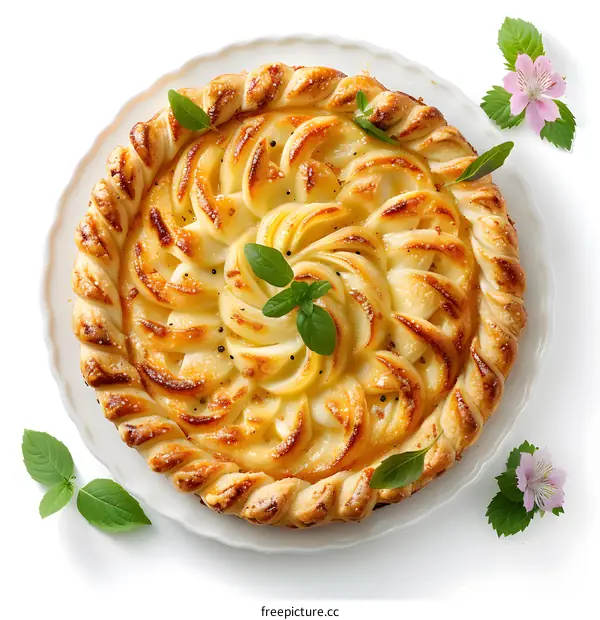 A delicious apple pie with a lattice crust.