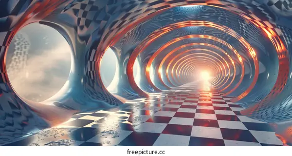 Futuristic Sci-fi Tunnel with Glowing Blue and Orange Lights