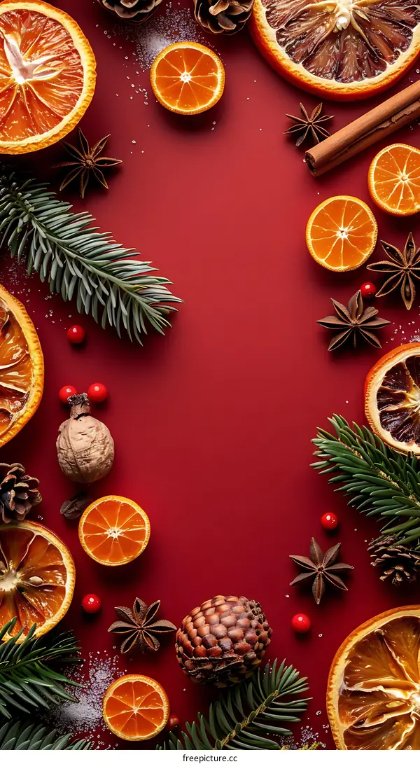 Christmas Decorations with Dried Orange Slices, Pine Cones, and Cinnamon Sticks