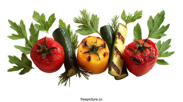 [Transparent Background PNG]Grilled Vegetables Arrangement with Herbs