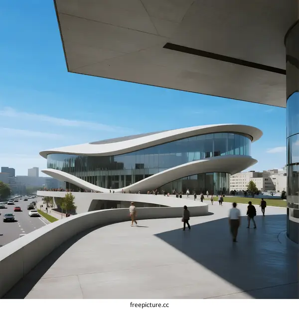 Modern Architectural Structure with Curved Glass and Concrete