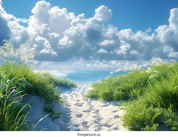 Pathway through the grassy dunes to the sea