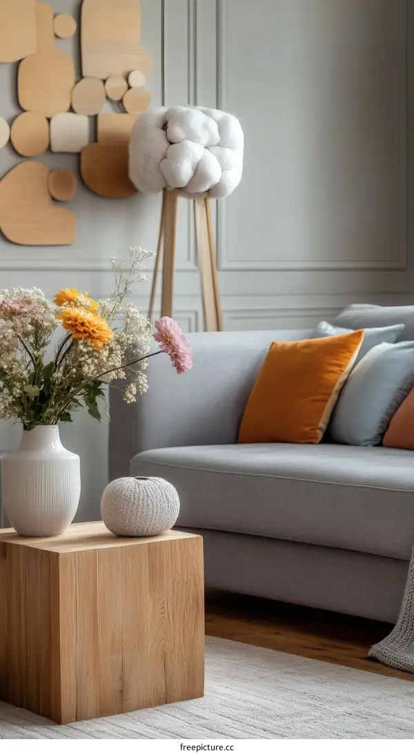 Modern Living Room Decor with Wooden Accent Table