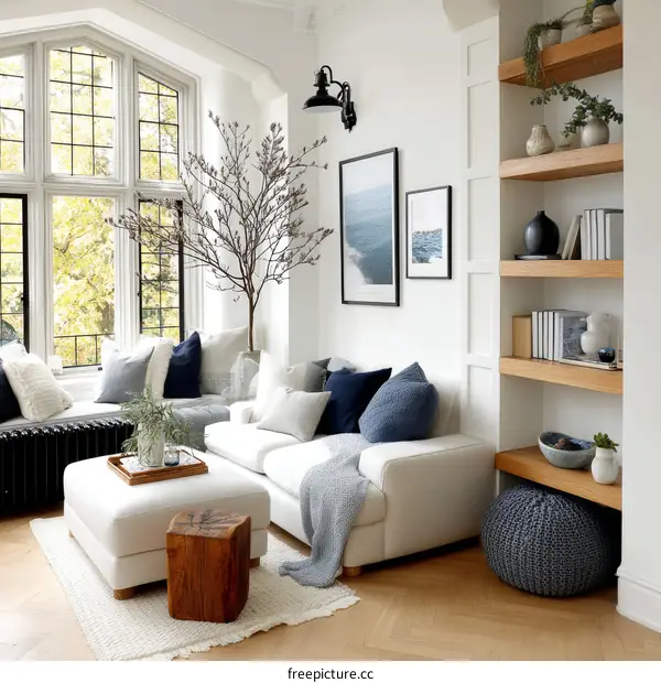 Modern Elegant Living Room Design with Coastal Accents