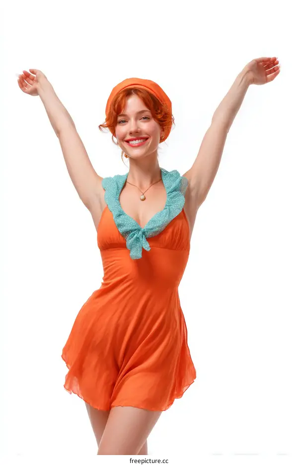Happy Woman in Orange Dress