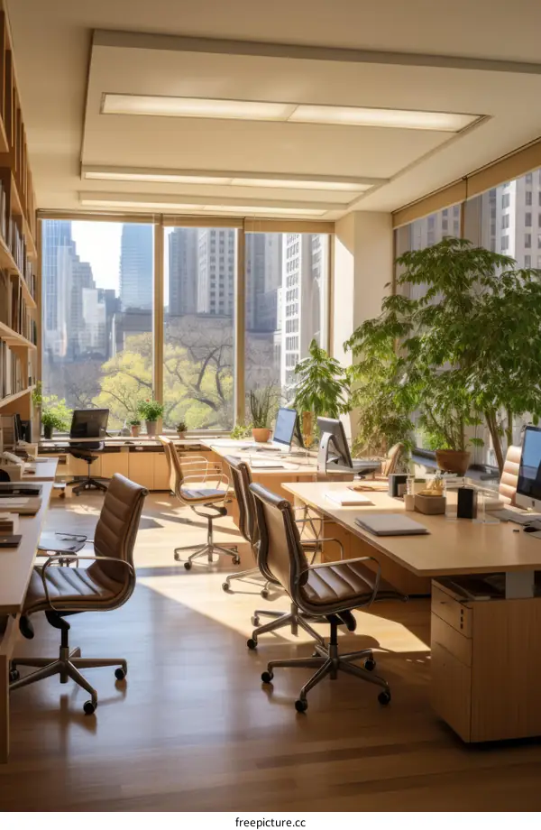 Modern Office Interior with City View and Natural Light