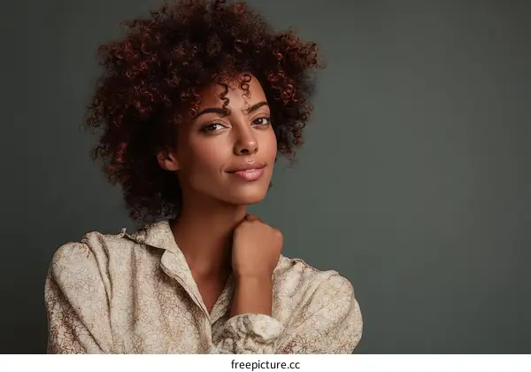 Portrait of a Beautiful Woman with Curly Hair