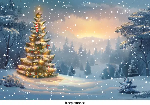 Christmas Tree in the Winter Woods