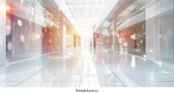Modern Shopping Mall Interior Decorated with Shiny Floor and Glass Windows