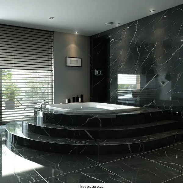Modern Luxury Black Marble Bathroom with Bathtub