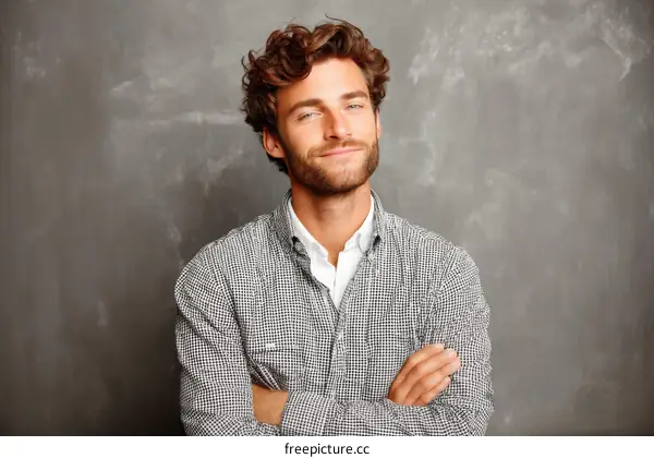 Confident Caucasian Man Posing Against a Textured Background