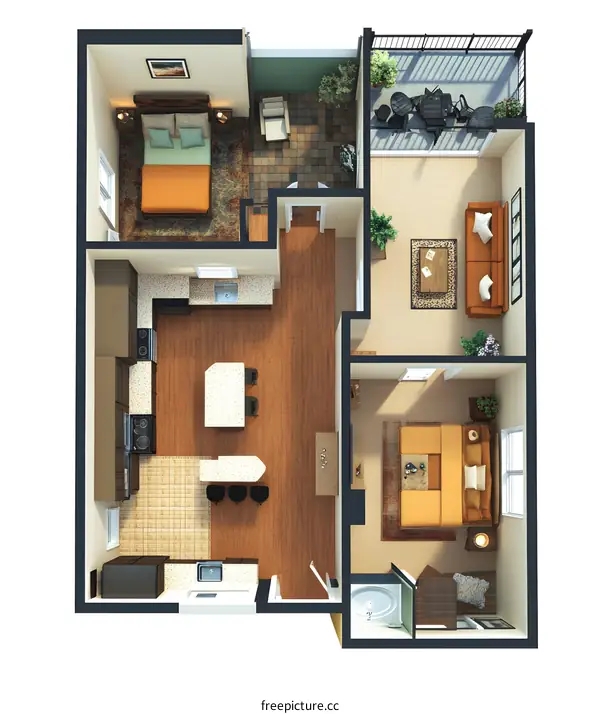 Modern Apartment Floor Plan with Balcony