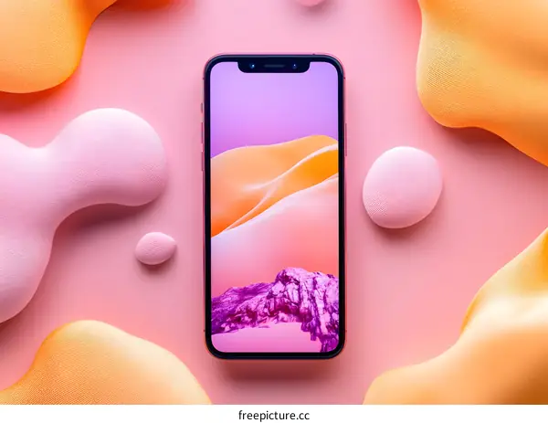 Pink and Orange Abstract Shapes Surrounding a Smartphone