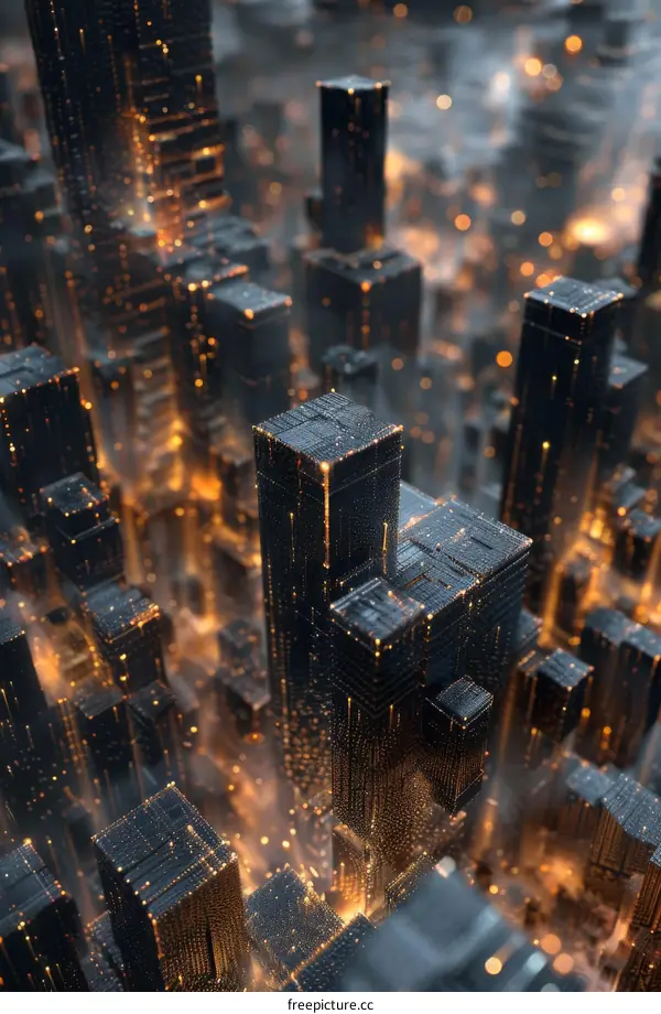 City of the Future with Glowing Lights and Buildings