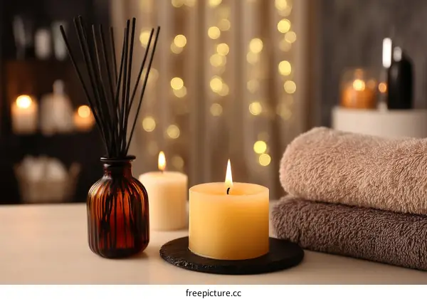 Relaxing Spa Atmosphere with Candles and Diffuser