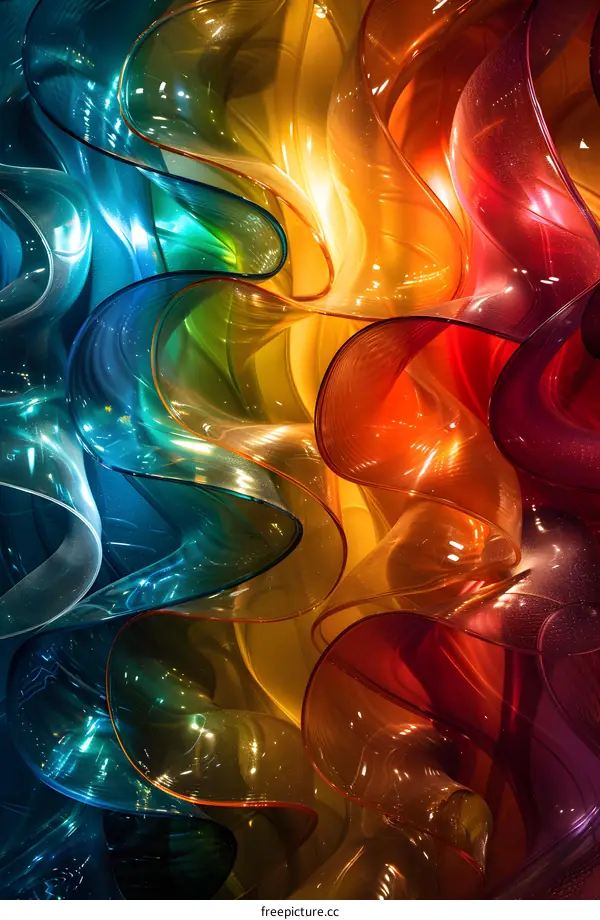 Colorful wavy glass sculpture resembling a rainbow