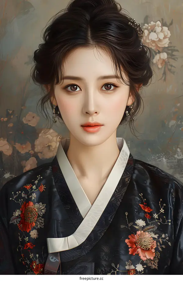 Portrait of a young Korean woman in traditional dress