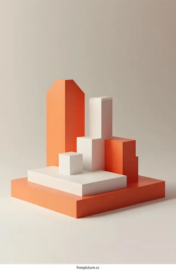 Abstract Geometric Shapes in Orange and White