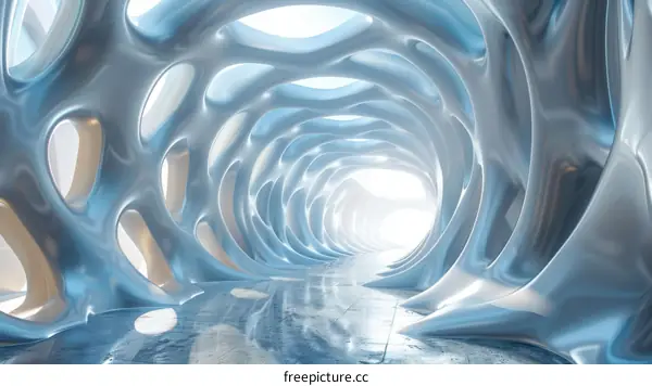 Futuristic Tunnel: Blue and White 3D Render