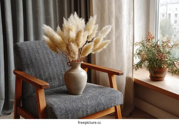Cozy Living Room Decor with Dried Pampas Grass
