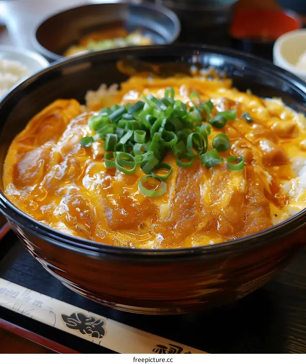 Japanese rice bowl with egg and green onions