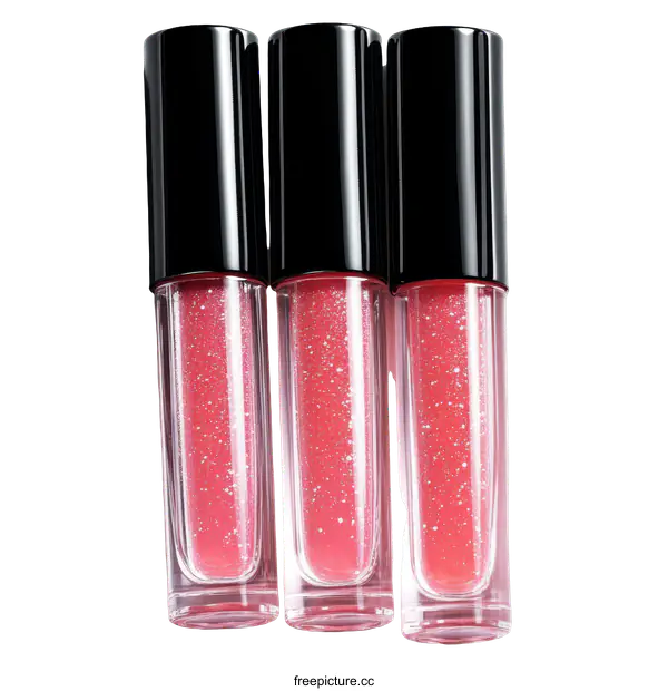 [Transparent Background PNG]Three Tubes of Sparkling Pink Lip Gloss